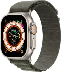Умные часы Apple Watch Ultra LTE 49 мм (титановый корпус, титановый/темно-зеленый, текстильный ремешок размера M) фото