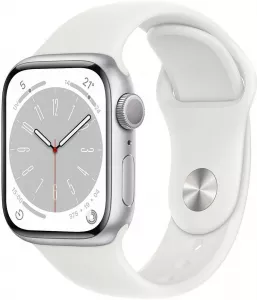 Умные часы Apple Watch Series 8 41 мм (алюминиевый корпус, серебристый/белый, спортивный силиконовый ремешок) фото