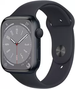 Умные часы Apple Watch Series 8 45 мм (алюминиевый корпус, полуночный/полуночный, спортивный силиконовый ремешок) фото