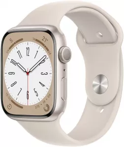 Умные часы Apple Watch Series 8 45 мм (алюминиевый корпус, звездный свет/звездный свет, спортивный силиконовый ремешок) фото