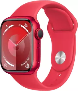 Умные часы Apple Watch Series 9 45 мм (алюминиевый корпус, красный/красный, спортивный силиконовый ремешок S/M) фото