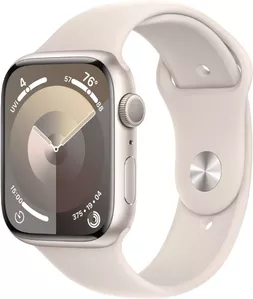 Умные часы Apple Watch Series 9 45 мм (алюминиевый корпус, звездный свет/звездный свет, спортивный силиконовый ремешок S/M) фото