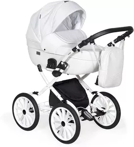 Детская универсальная коляска INDIGO Mio Plus 14 2 в 1 (Mi 01, белая кожа/белый узор) фото