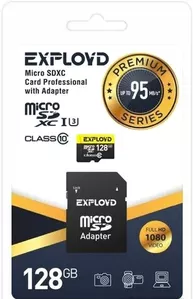 Карта памяти Exployd Premium Series microSDXC 128GB EX128GCSDXC10UHS-1-ELU3 (с адаптером) фото