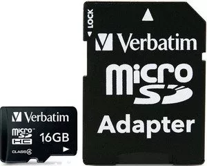 Карта памяти Verbatim microSDHC Class 4 16GB + SD adapter фото
