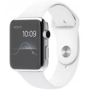 Умные часы Apple Watch 42mm Stainless Steel with White Sport Band (MJ3V2) фото