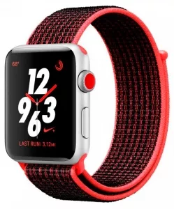 Умные часы Apple Watch Nike+ LTE 42mm Silver Aluminum Case with Bright Crimson/Black Nike Sport Loop (MQLE2) фото