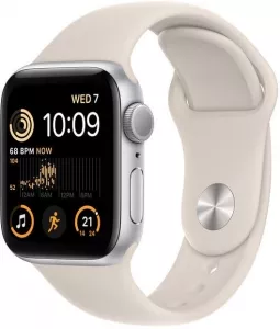 Умные часы Apple Watch SE 2 40 мм (алюминиевый корпус, серебристый/звездный свет, спортивный силиконовый ремешок) icon