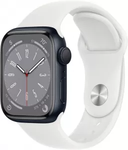 Умные часы Apple Watch Series 8 41 мм (алюминиевый корпус, полуночный/белый, спортивный силиконовый ремешок) фото
