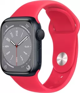 Умные часы Apple Watch Series 8 41 мм (алюминиевый корпус, полуночный/красный, спортивный силиконовый ремешок) фото