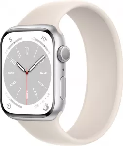 Умные часы Apple Watch Series 8 45 мм (алюминиевый корпус, серебристый/звездный свет, силиконовый ремешок) фото
