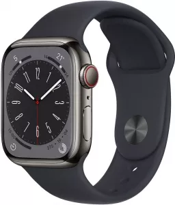 Умные часы Apple Watch Series 8 LTE 41 мм (корпус из нержавеющей стали, темно-серый/темно-серый, силиконовый ремешок) фото