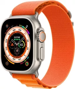 Умные часы Apple Watch Ultra LTE 49 мм (титановый корпус, титановый/оранжевый, текстильный ремешок размера L) icon