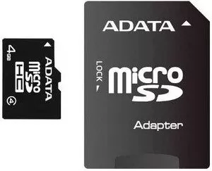 Карта памяти A-Data MicroSDHC 4Gb Class 4 (AUSDH4GCL4-RA1) + SD adapter фото