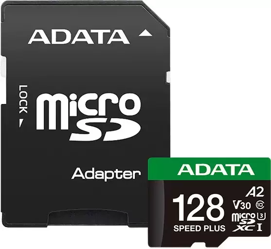 A-Data SPEED PLUS microSDXC 128GB UD128GUI3V30A2SP-RA1 (с адаптером)