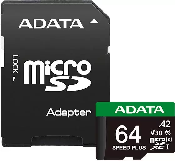 A-Data SPEED PLUS microSDXC 64GB UD64GUI3V30A2SP-RA1 (с адаптером)