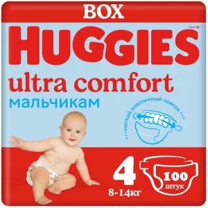 Подгузники Huggies Ultra Comfort 4 для мальчиков (100 шт) фото
