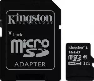 Карта памяти Kingston microSDHC 16Gb Class 10 UHS-I U1 + SD адаптер (SDC10G2/16GB) фото