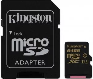 Карта памяти Kingston microSDXC 64Gb Class 10 UHS-I U1 + SD адаптер (SDCA10/64GB) фото