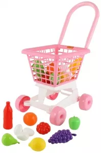Игровой набор Полесье 68477 Тележка Supermarket №1 (розовая) + набор продуктов (в сеточке) фото