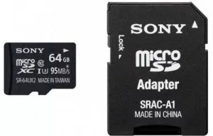 Карта памяти Sony microSDXC 64Gb Class 10 UHS-I U3 + SD адаптер (SF-64UX) фото