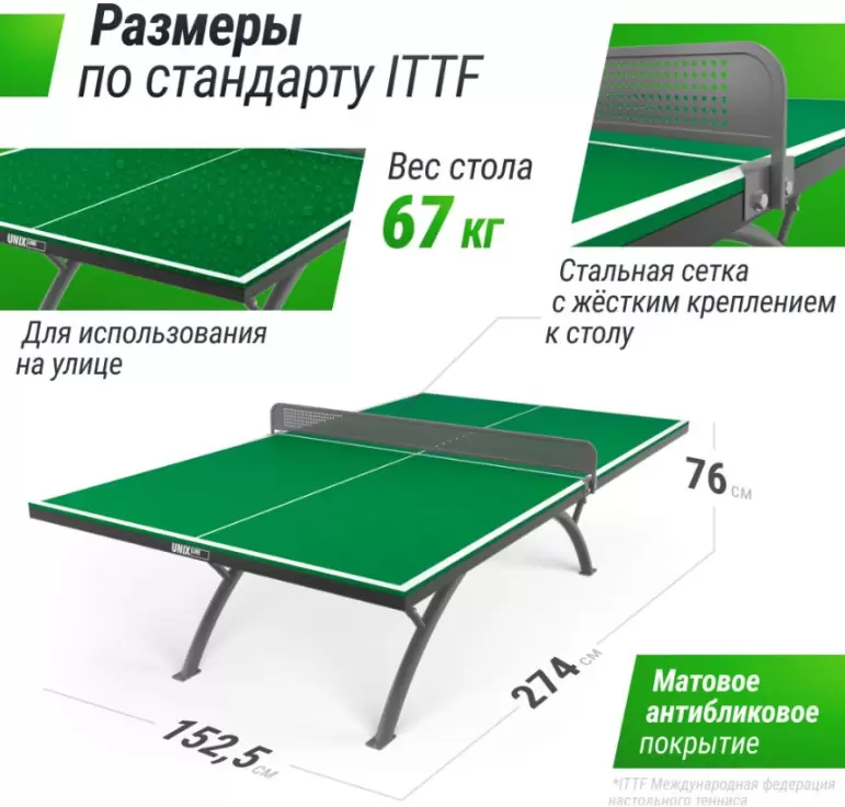 Теннисный стол UNIX Line 14 mm SMC (зелено-серый) фото