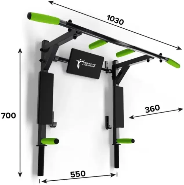 Турник с брусьями Absolute Champion Атлант с параллельным хватом (черный с салатовым) фото 2