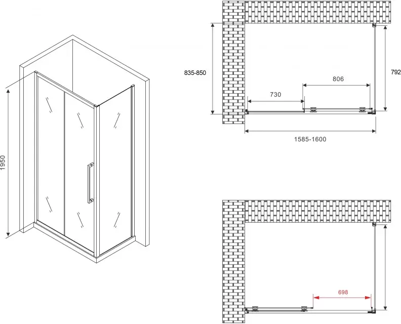 Душевой уголок Abber Schwarzer Diamant AG30160H-S85 фото 2