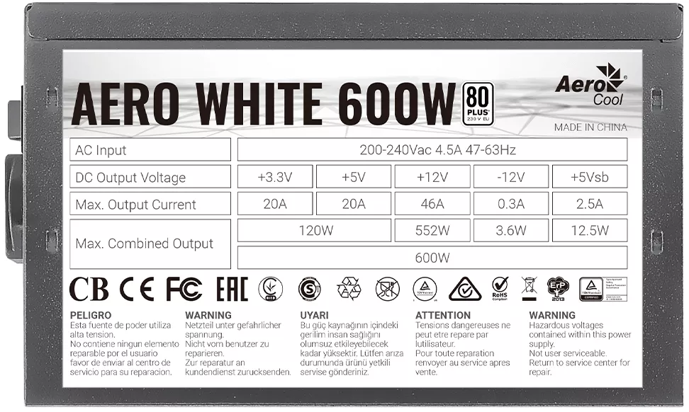 Блок питания AeroCool Aero White 600W фото 5