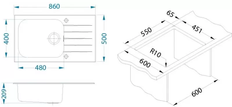 Кухонная мойка Alveus Glassix Up 40 (черный) фото