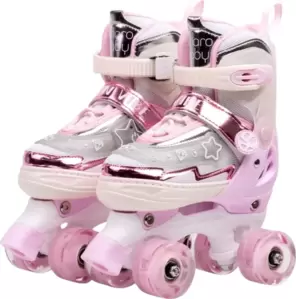 Роликовые коньки Amarobaby Glory AB24-35GL/0306-26 (р.26-29, бежевый/розовый) фото