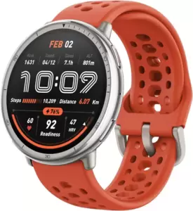 Умные часы Amazfit Active 2 (серебристый, с оранжевым силиконовым ремешком) фото