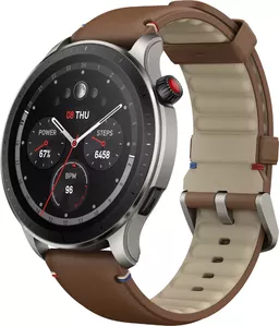 Умные часы Amazfit GTR 4 (серебристый, с коричневым кожаным ремешком) фото