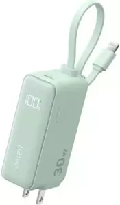 Портативное зарядное устройство Anker Power Bank Fusion Built-In Lightning Cable A1636 30W 5000mAh (зеленый) фото