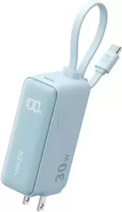 Портативное зарядное устройство Anker Power Bank Fusion Built-In USB-C Cable A1636 30W 5000mAh (голубой) фото