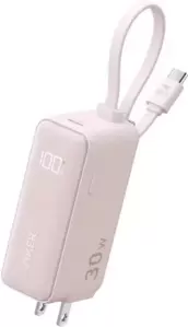 Портативное зарядное устройство Anker Power Bank Fusion Built-In USB-C Cable A1636 30W 5000mAh (розовый) фото