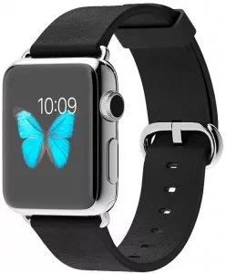 Умные часы Apple Watch 38mm Stainless Steel with Black Classic Buckle (MJ312) фото