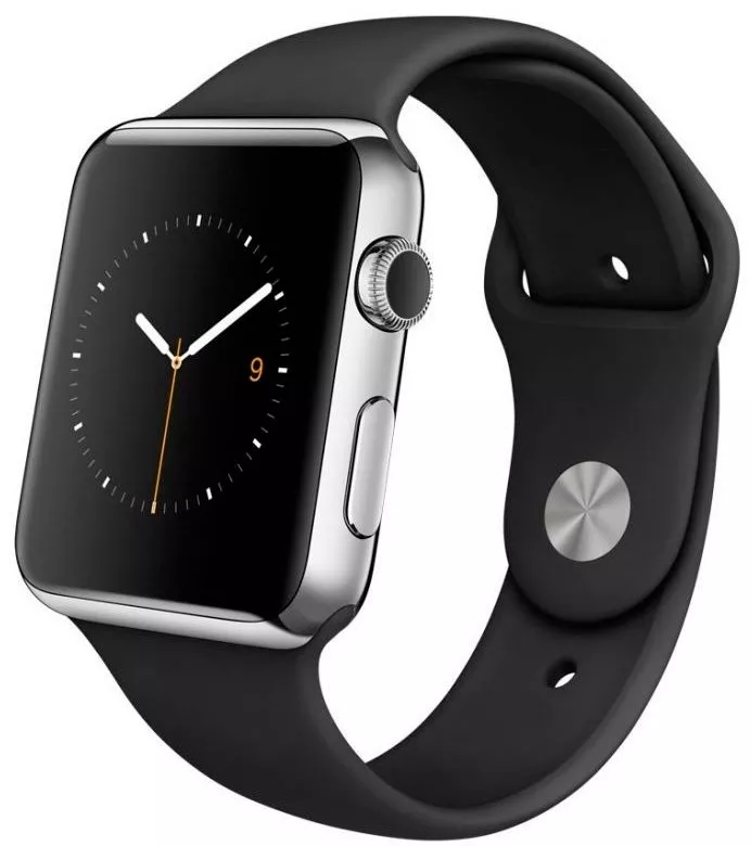 Смарт-часы Apple Watch 38mm Stainless Steel with Black Sport Band (MJ2Y2) фото