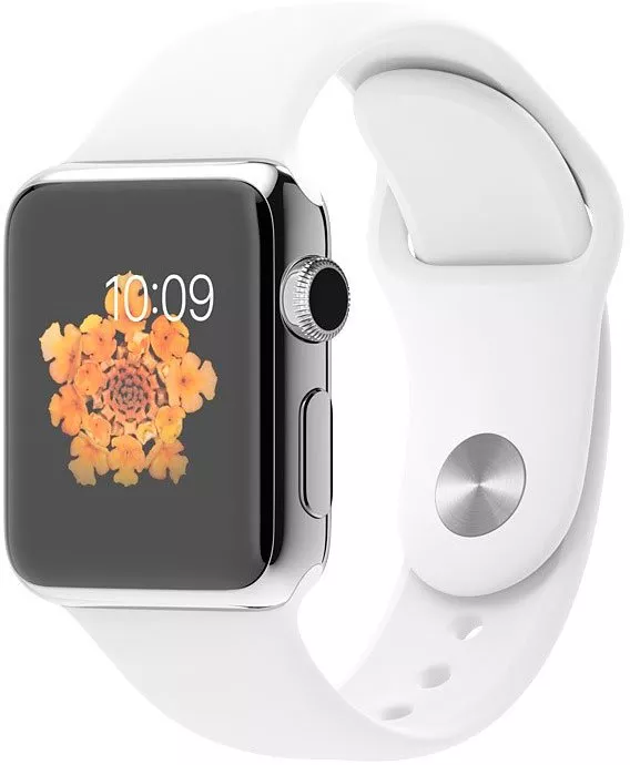 Apple Watch 38mm Stainless Steel with White Sport Band (MJ302)