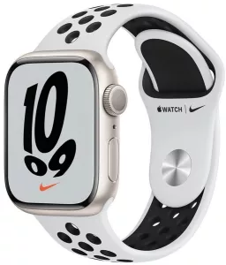 Умные часы Apple Watch Nike Series 7 45 мм (сияющая звезда/чистая платина,черный) фото