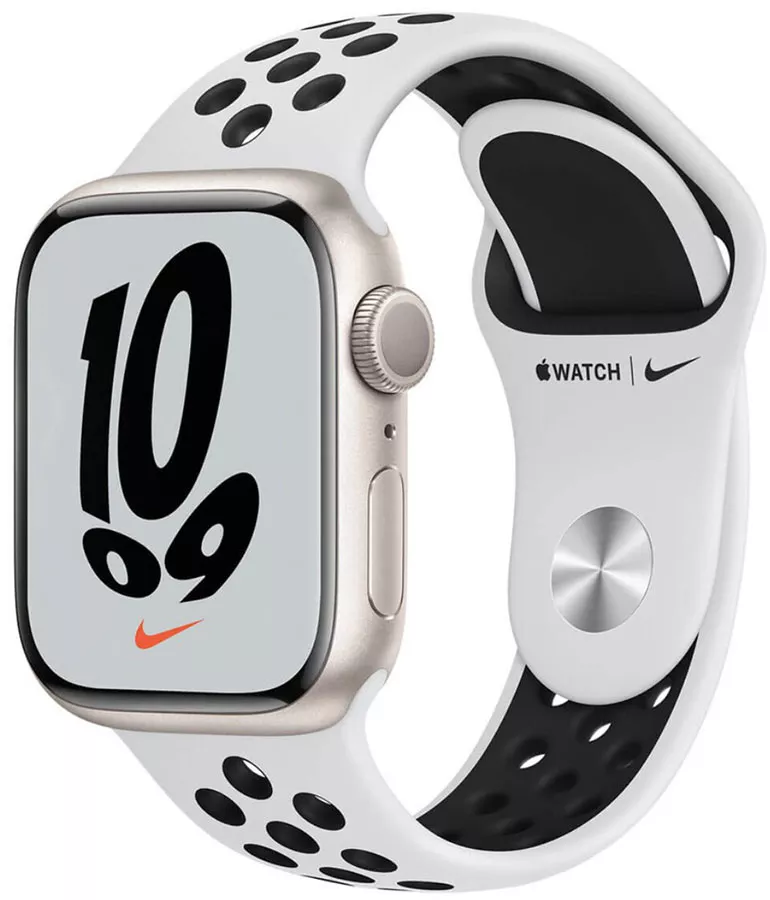 Смарт-часы Apple Watch Nike Series 7 45 мм (сияющая звезда/чистая платина,черный) фото