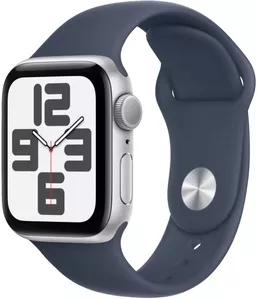 Умные часы Apple Watch SE 2023 40 мм (алюминиевый корпус, серебристый/грозовой синий, спортивный силиконовый ремешок) фото