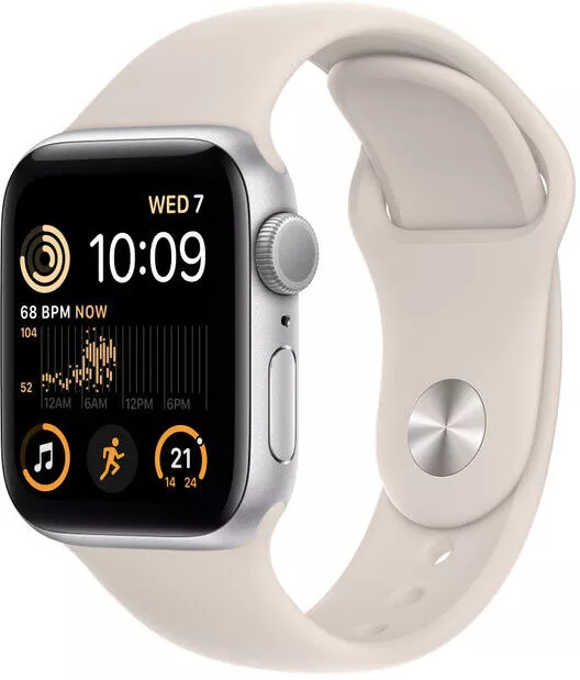 Умные часы Apple Watch SE 2 40 мм (алюминиевый корпус, серебристый/звездный свет, спортивный силиконовый ремешок) фото