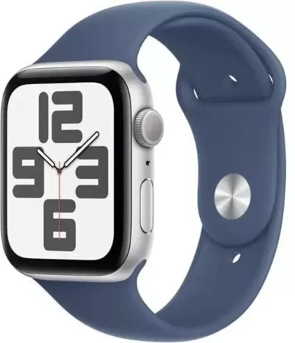 Apple Watch SE 2 44 мм (алюминиевый корпус, серебристый/синий, спортивный силиконовый ремешок S/M)