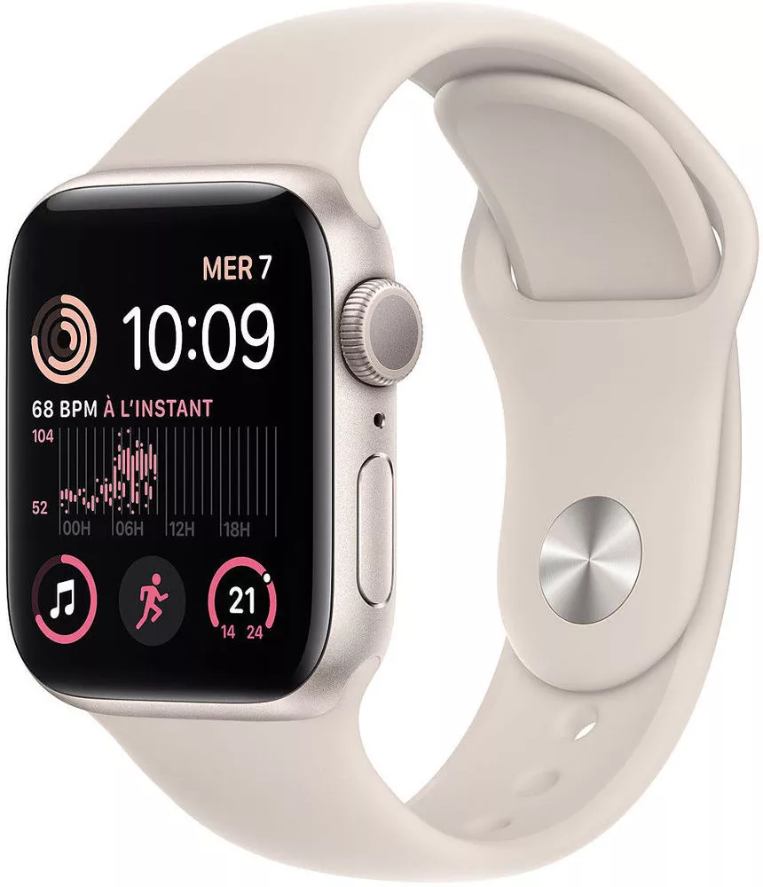 Смарт-часы Apple Watch SE 2 44 мм (алюминиевый корпус, звездный свет/звездный свет, спортивный силиконовый ремешок) фото