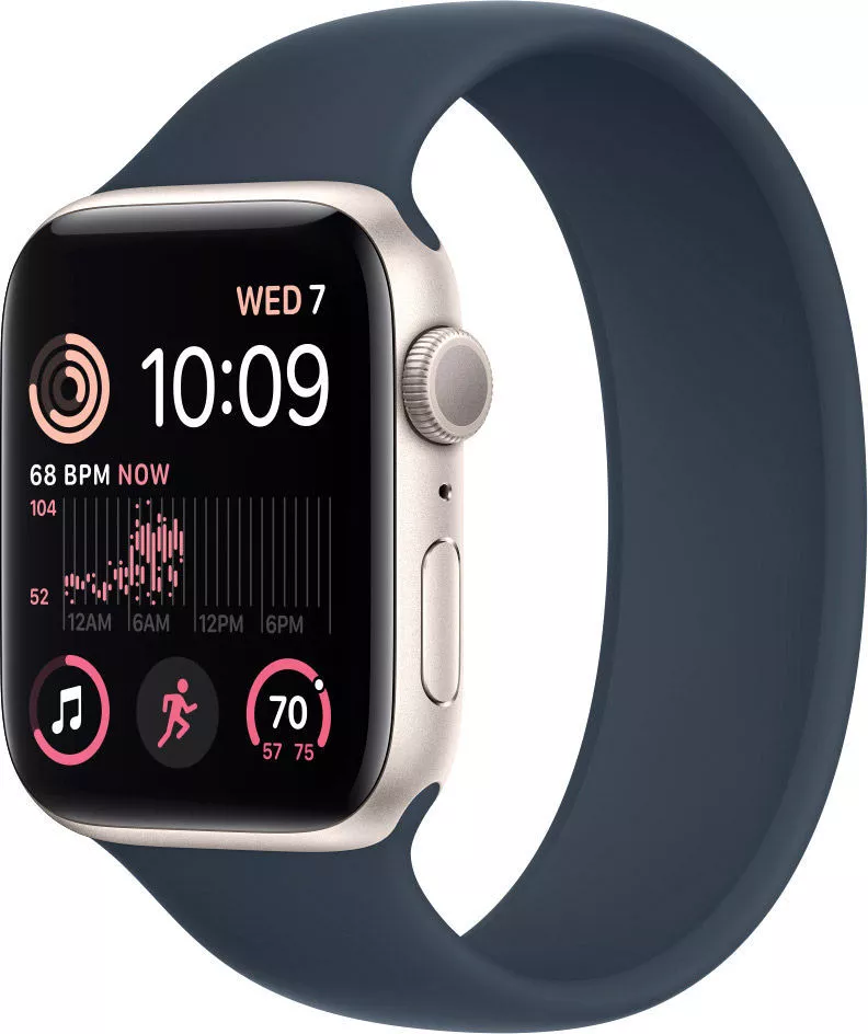 Умные часы Apple Watch SE 2 LTE 44 мм (алюминиевый корпус, звездный свет/синий шторм, силиконовый ремешок) фото