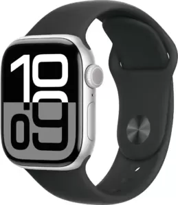 Умные часы Apple Watch Series 10 42 мм (алюминиевый корпус, серебристый/черный, спортивный силиконовый ремешок S/M) icon