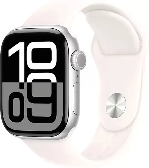 Apple Watch Series 10 42 мм (алюминиевый корпус, серебристый/легкие румяна, спортивный силиконовый ремешок S/M)