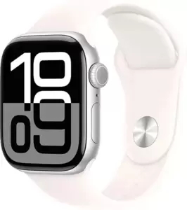 Умные часы Apple Watch Series 10 42 мм (алюминиевый корпус, серебристый/легкие румяна, спортивный силиконовый ремешок S/M) фото