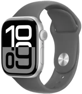 Apple Watch Series 10 42 мм (алюминиевый корпус, серебристый/серый, спортивный силиконовый ремешок S/M)